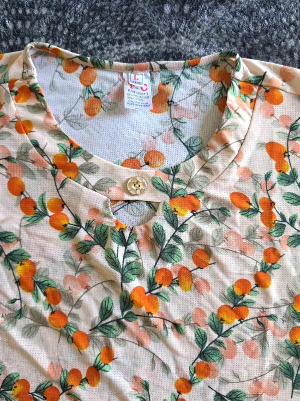 LuLaRoe Women's Size L Tropical Floral Knit Blouse Beige Orange Short Sleeve - Picture 3 of 9